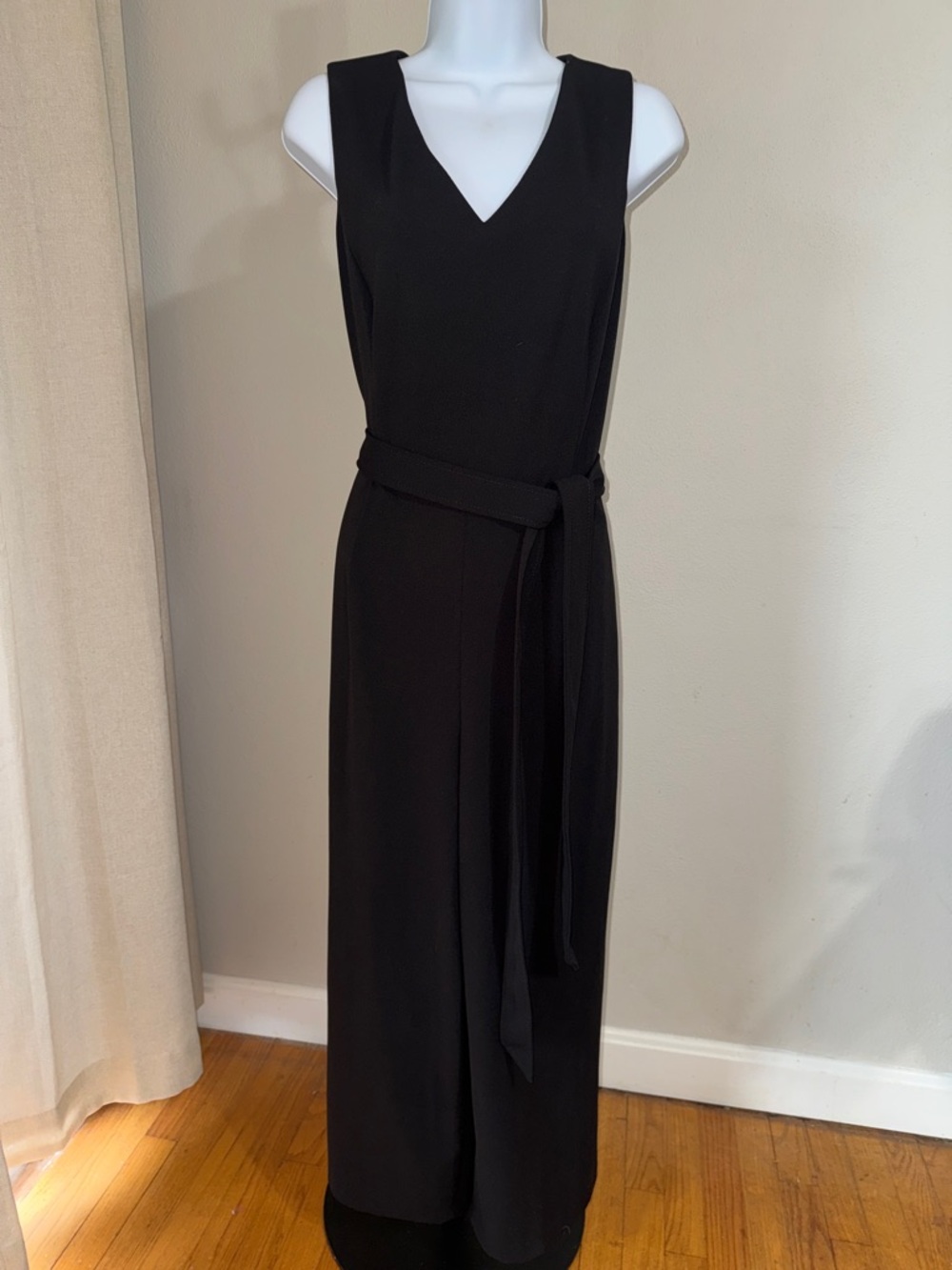 Calvin Klein Classic Black V-Neck Sleeveless Jumpsuit with Waist Tie Size 12